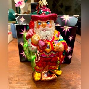 Christopher Radko Cowboy Santa Claus Handblown Glass Ornament W/ Vibrant Colors